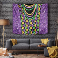Mardi Gras beaded tapestry: purple glitter, layered bead strands, diamond chevron design