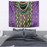 Rectangular Mardi Gras beaded tapestry with purple glitter texture and bead-and-diamond motif