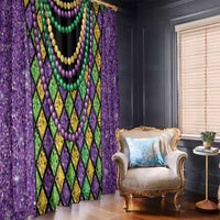 Hanging bead string window curtain panels with purple sparkle texture and diamond bead pattern