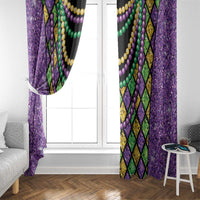 Purple speckled bead string window curtain with multicolor bead garland and diamond lattice design