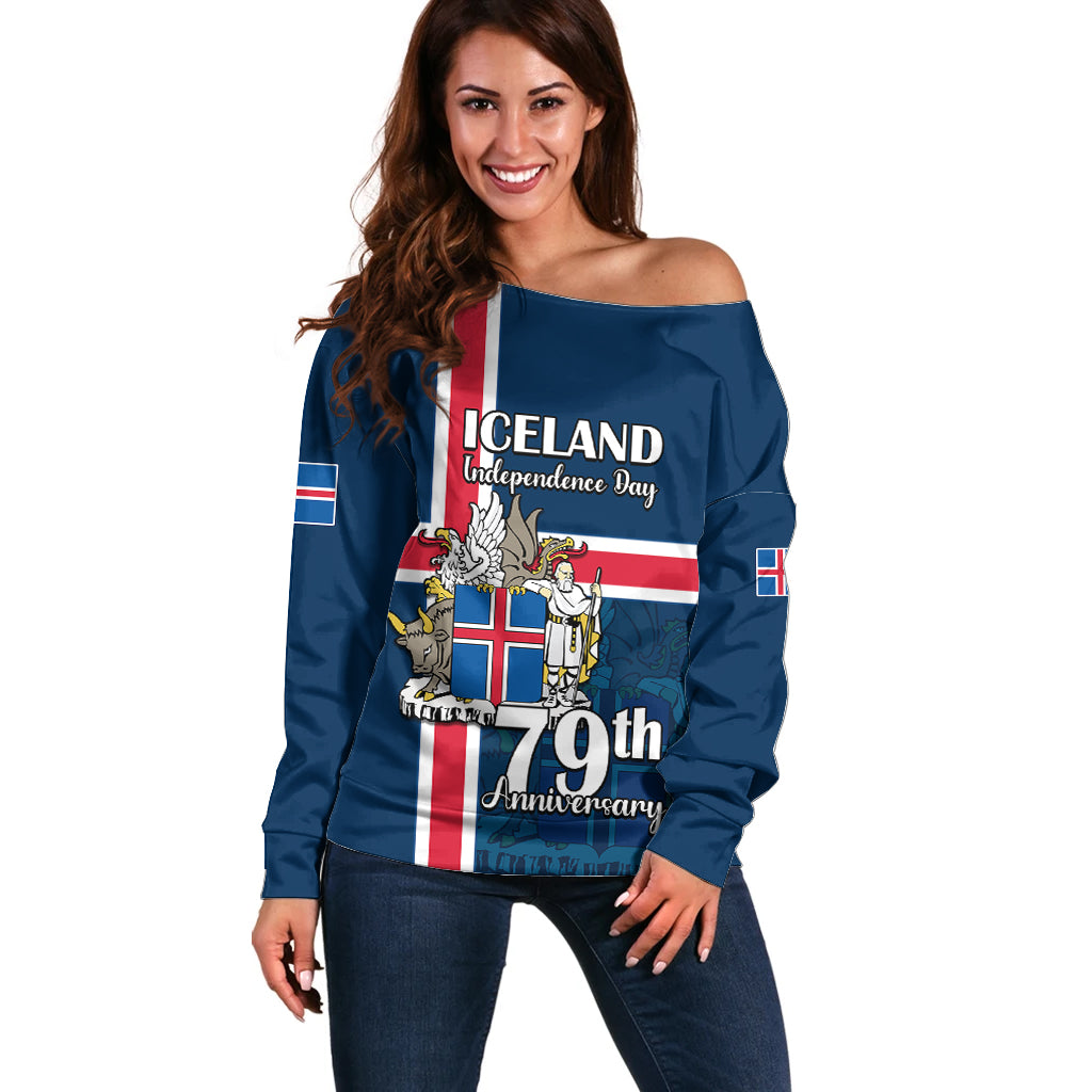 Custom Iceland Off Shoulder Sweater Icelandic National Day - Wonder Print Shop