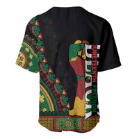 Black baseball jersey with colorful Africa Juneteenth freedom pattern and vertical side text
