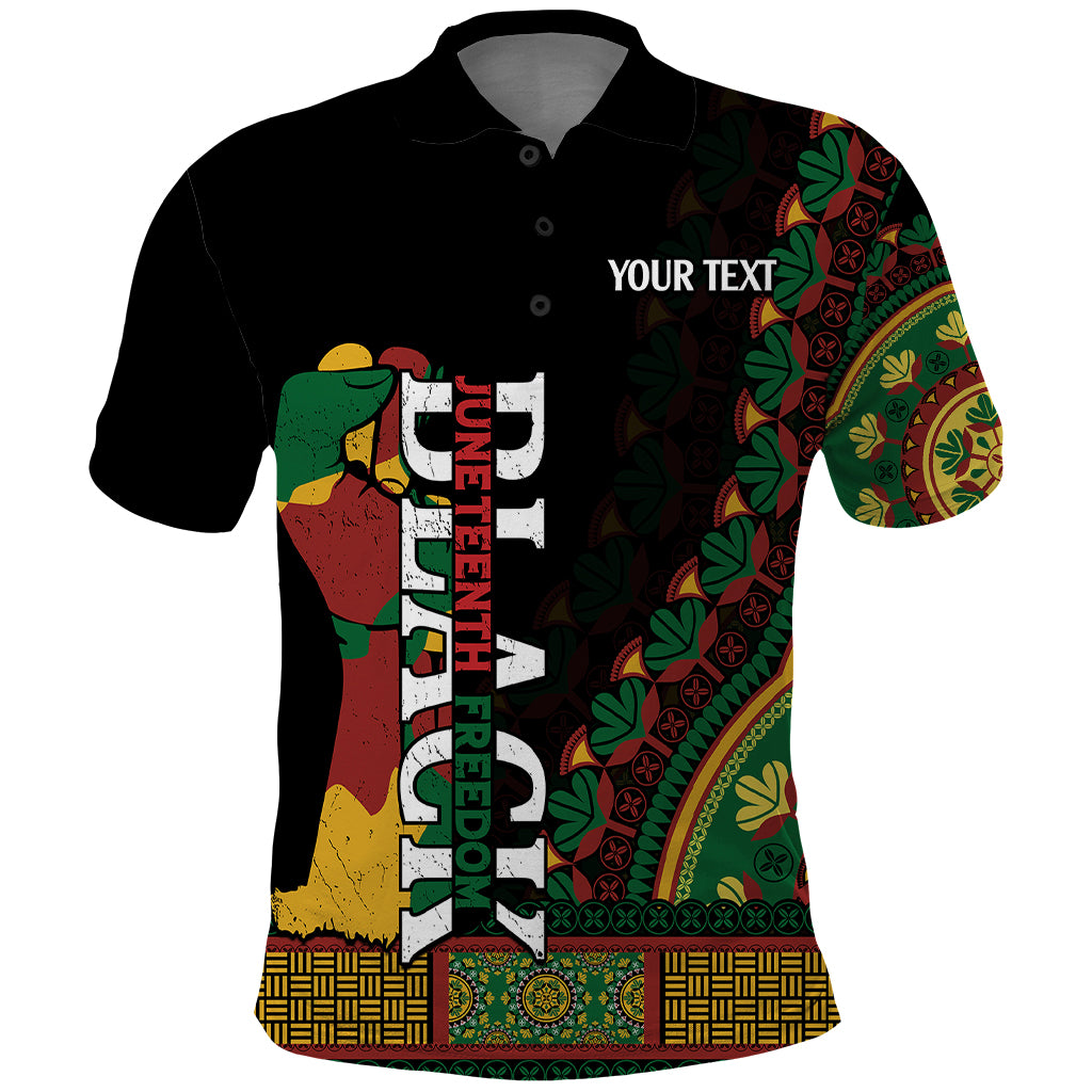 Custom Jundteenth Polo Shirt Black Jundteenth Freedom Africa Pattern - Wonder Print Shop