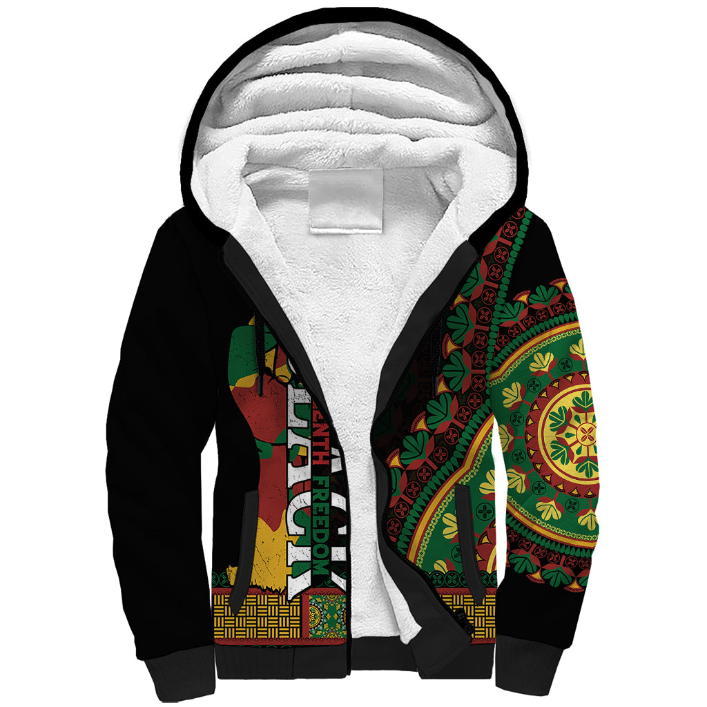 Custom Jundteenth Sherpa Hoodie Black Jundteenth Freedom Africa Pattern - Wonder Print Shop