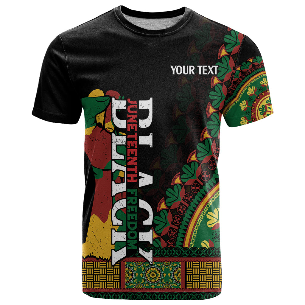 Custom Jundteenth T Shirt Black Jundteenth Freedom Africa Pattern - Wonder Print Shop