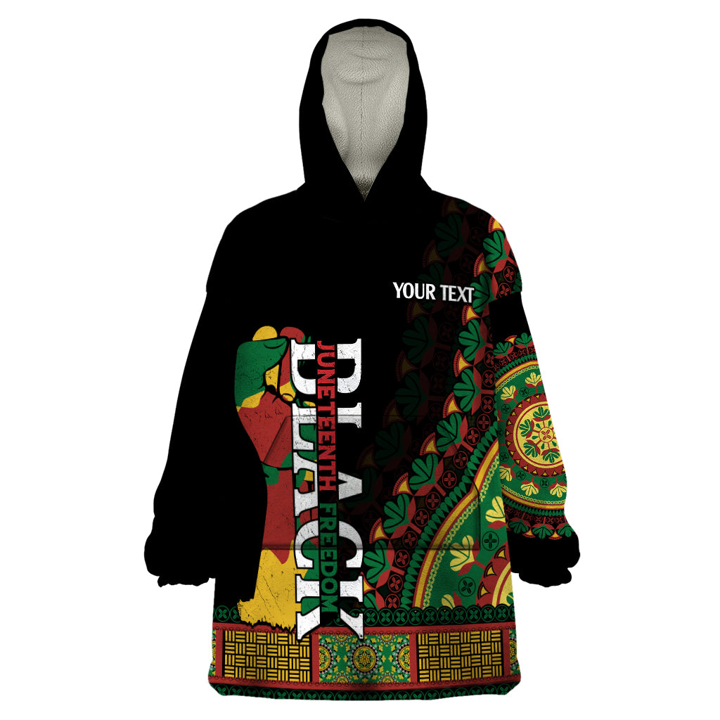 Custom Jundteenth Wearable Blanket Hoodie Black Jundteenth Freedom Africa Pattern - Wonder Print Shop