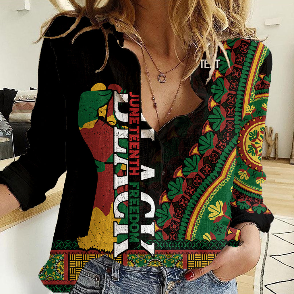 Custom Jundteenth Women Casual Shirt Black Jundteenth Freedom Africa Pattern - Wonder Print Shop