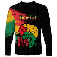 Black long-sleeve shirt with Your text placeholder, Build by Black History fist graphic