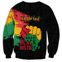 Black crewneck sweatshirt with 'Your text' and Black History fist graphic