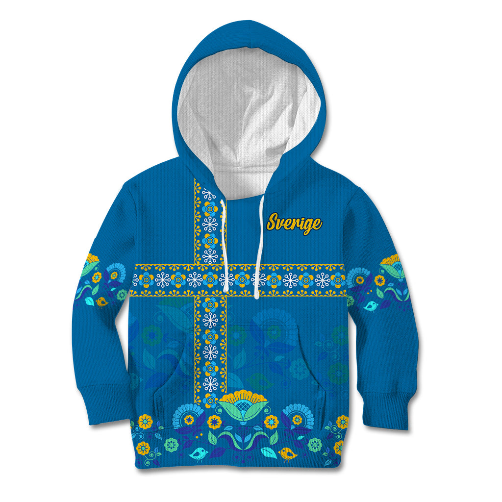 Sweden Kid Hoodie Konungariket Sverige Scandinavian Pattern - Wonder Print Shop