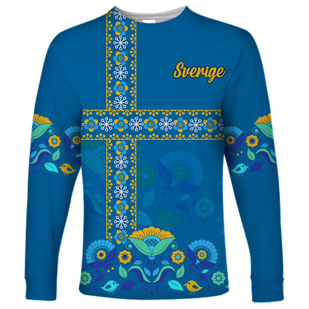 Sweden Long Sleeve Shirt Konungariket Sverige Scandinavian Pattern - Wonder Print Shop