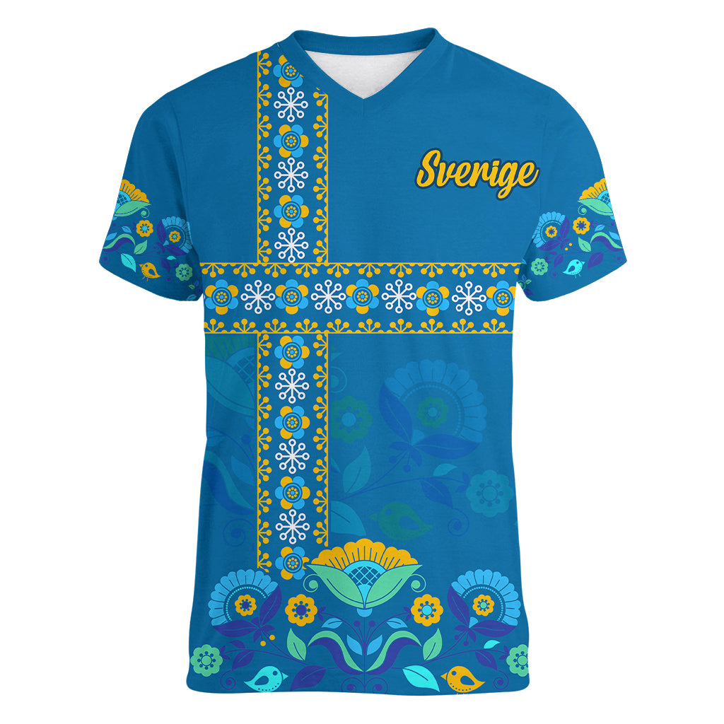 sweden-women-v-neck-t-shirt-konungariket-sverige-scandinavian-pattern