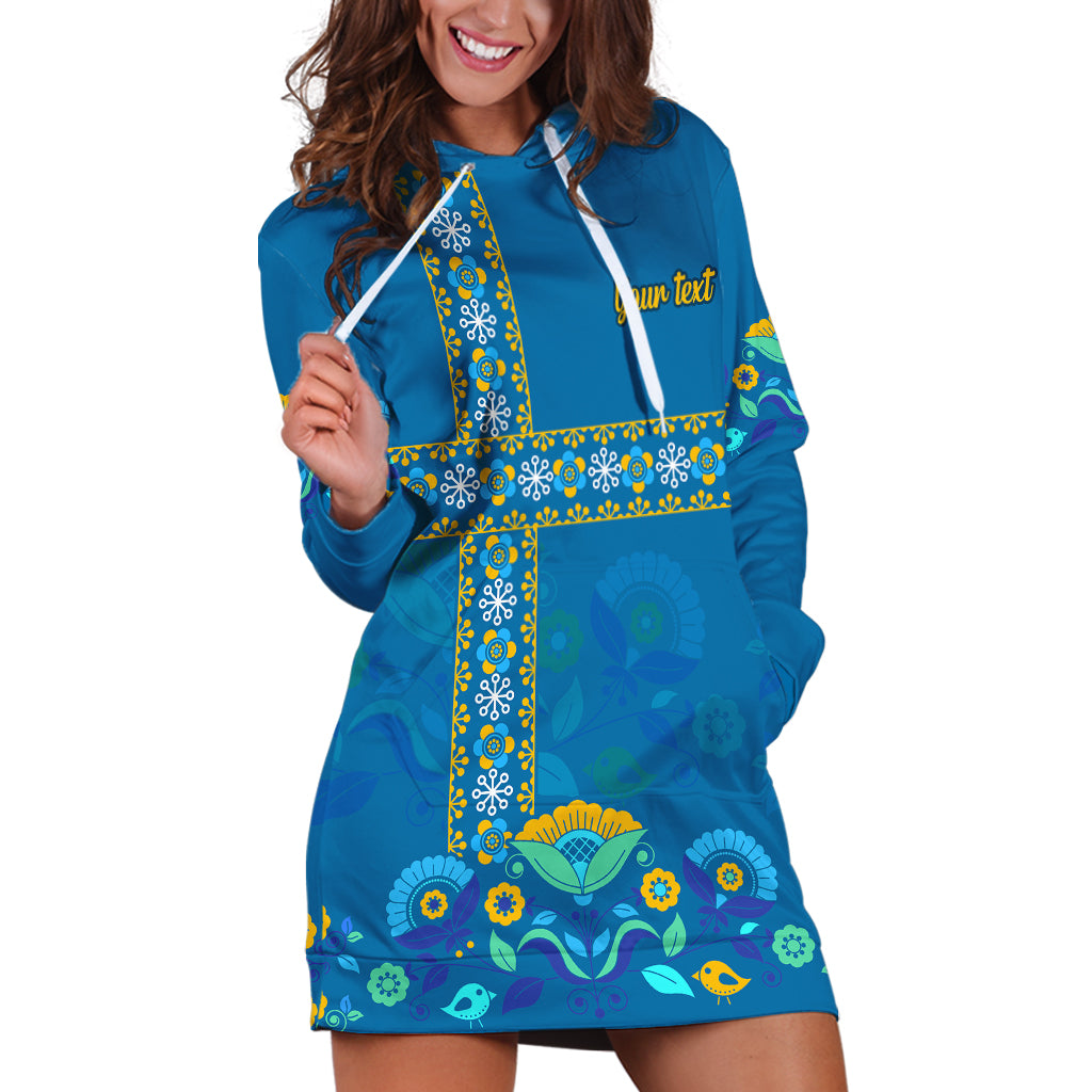 Custom Sweden Hoodie Dress Konungariket Sverige Scandinavian Pattern - Wonder Print Shop