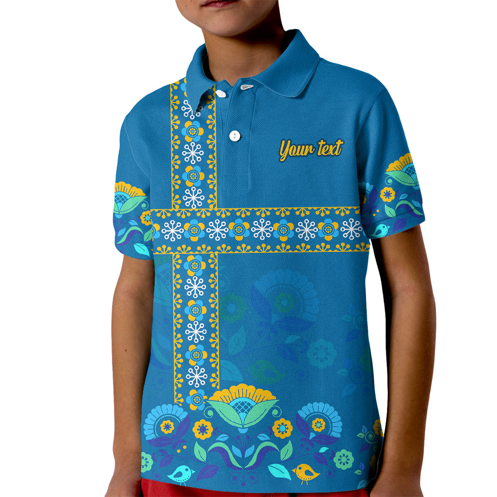 Custom Sweden Kid Polo Shirt Konungariket Sverige Scandinavian Pattern - Wonder Print Shop