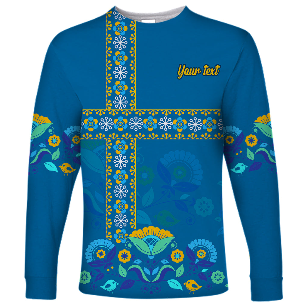 Custom Sweden Long Sleeve Shirt Konungariket Sverige Scandinavian Pattern - Wonder Print Shop