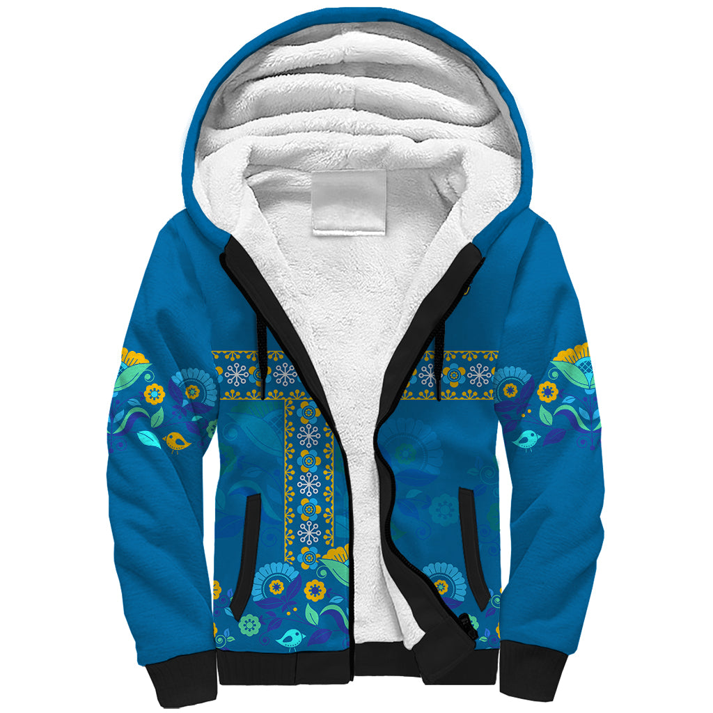 Custom Sweden Sherpa Hoodie Konungariket Sverige Scandinavian Pattern - Wonder Print Shop