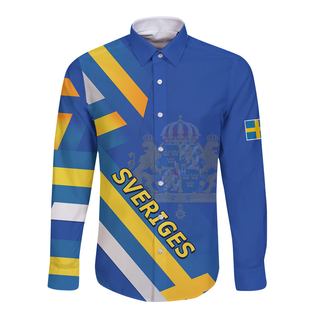 Sweden National Day Long Sleeve Button Shirt Sveriges Nationaldag Flag Style - Wonder Print Shop