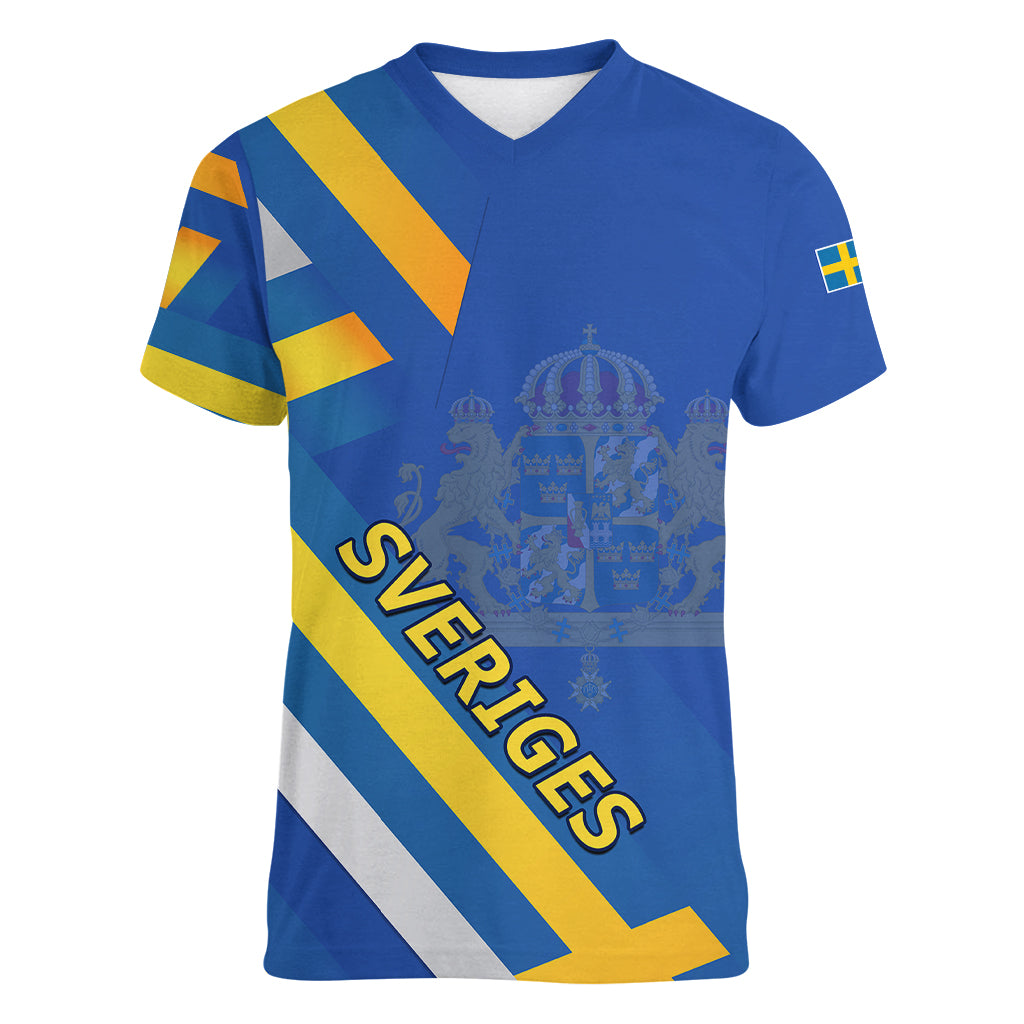 custom-sweden-national-day-women-v-neck-t-shirt-sveriges-nationaldag-flag-style