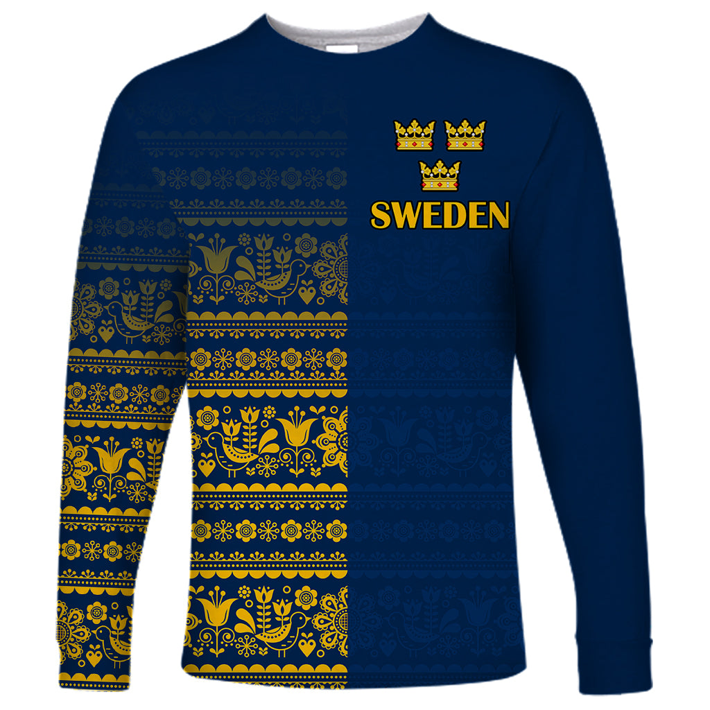 Sweden Tre Kronor Long Sleeve Shirt Sverige With Half Scandinavian Design - Wonder Print Shop