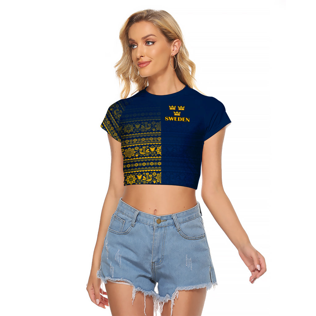 Sweden Tre Kronor Raglan Cropped T Shirt Sverige With Half Scandinavian Design - Wonder Print Shop