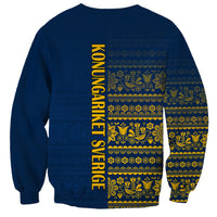 Unisex blue sweatshirt with 'KONUNGARIKET SVERIGE' back print and yellow folk pattern