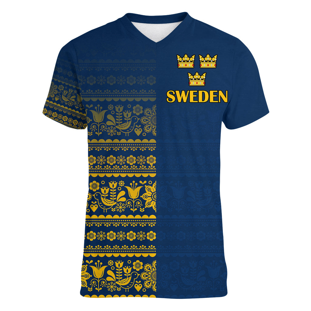 sweden-tre-kronor-women-v-neck-t-shirt-sverige-with-half-scandinavian-design