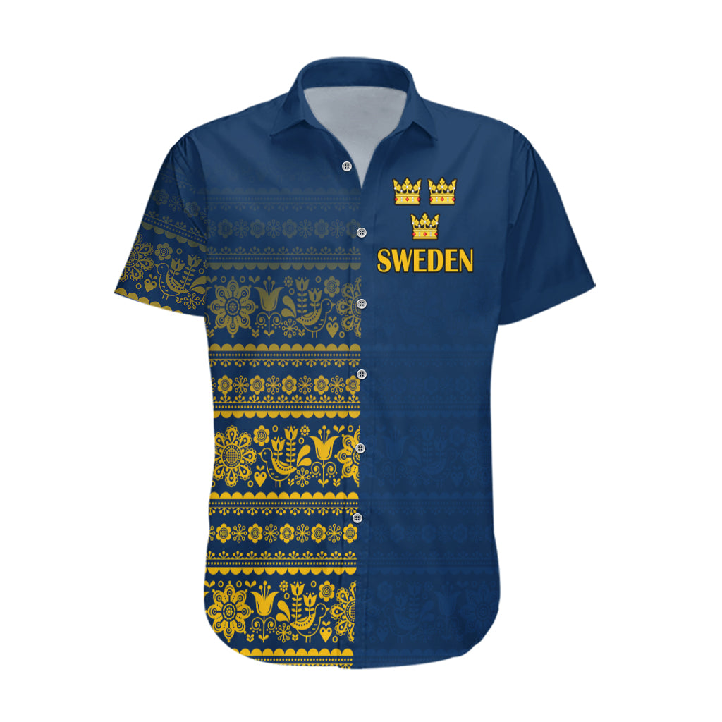 Custom Sweden Tre Kronor Hawaiian Shirt Sverige With Half Scandinavian Design - Wonder Print Shop