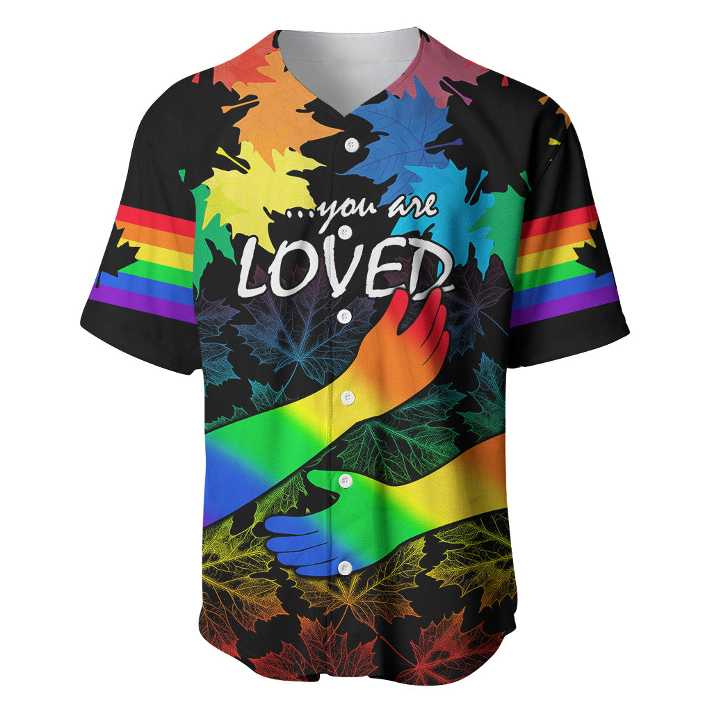 Canada LGBT History Month Baseball Jersey Hugging Rainbow Maple Leaves LT9 - Wonder Print Shop