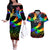 Canada LGBT History Month Couples Matching Off The Shoulder Long Sleeve Dress and Hawaiian Shirt Hugging Rainbow Maple Leaves LT9 - Wonder Print Shop