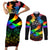 Canada LGBT History Month Couples Matching Short Sleeve Bodycon Dress and Long Sleeve Button Shirts Hugging Rainbow Maple Leaves LT9 - Wonder Print Shop