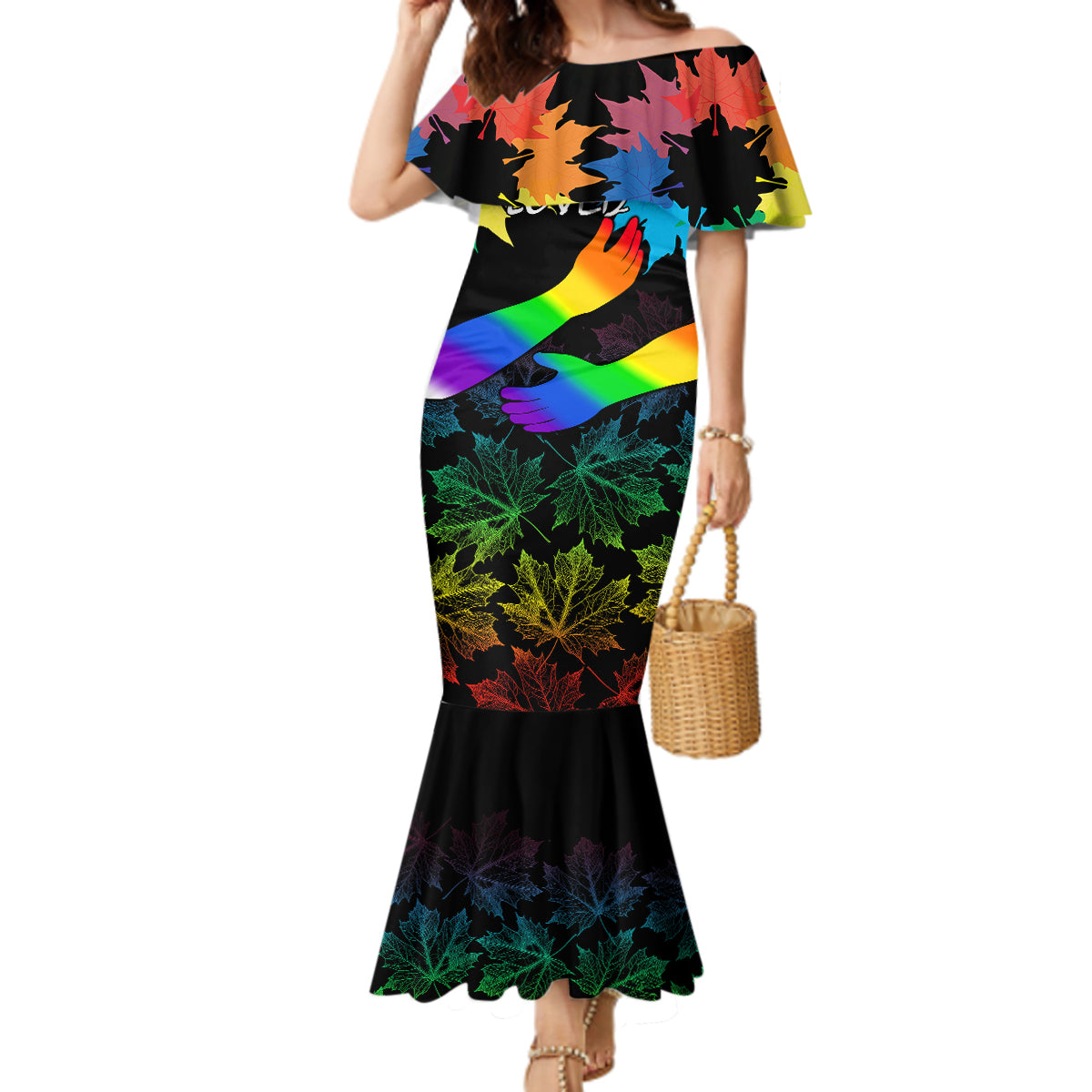 Canada LGBT History Month Mermaid Dress Hugging Rainbow Maple Leaves - Wonder Print Shop