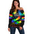 Canada LGBT History Month Off Shoulder Sweater Hugging Rainbow Maple Leaves - Wonder Print Shop