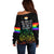 Canada LGBT History Month Off Shoulder Sweater Hugging Rainbow Maple Leaves - Wonder Print Shop