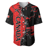 Women’s soccer baseball jersey, red and black with CANADA lettering and button collar