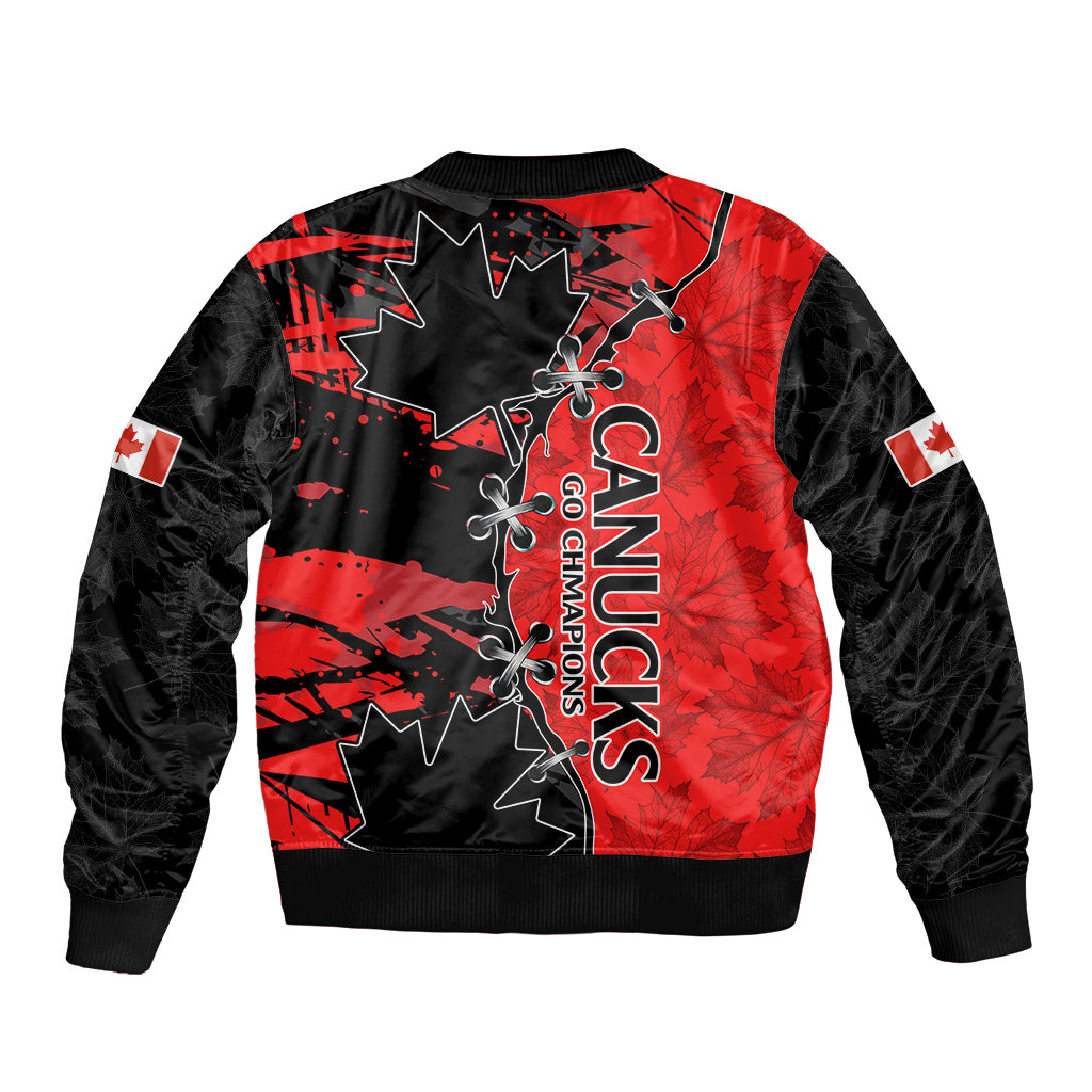 Women’s soccer bomber jacket, red/black, Canada wordmark and maple leaf on back