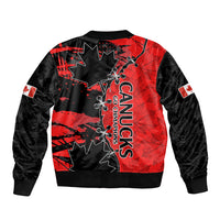 Women’s soccer bomber jacket, red/black, Canada wordmark and maple leaf on back