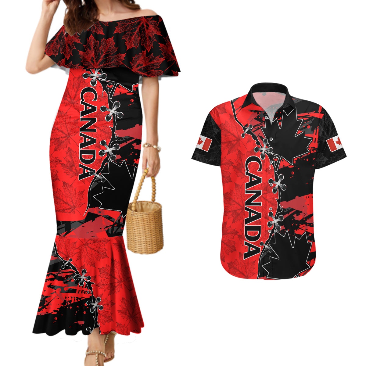 Canada Womens Soccer Couples Matching Mermaid Dress And Hawaiian Shirt Go Canucks Maple Leaf 2023 LT9 - Wonder Print Shop