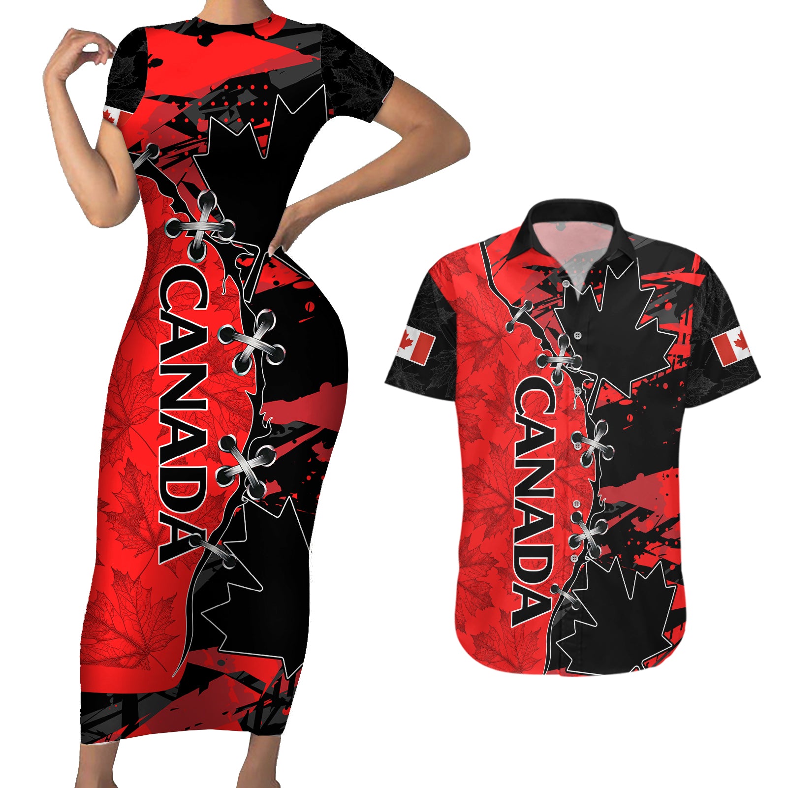 Canada Womens Soccer Couples Matching Short Sleeve Bodycon Dress and Hawaiian Shirt Go Canucks Maple Leaf 2023 LT9 - Wonder Print Shop