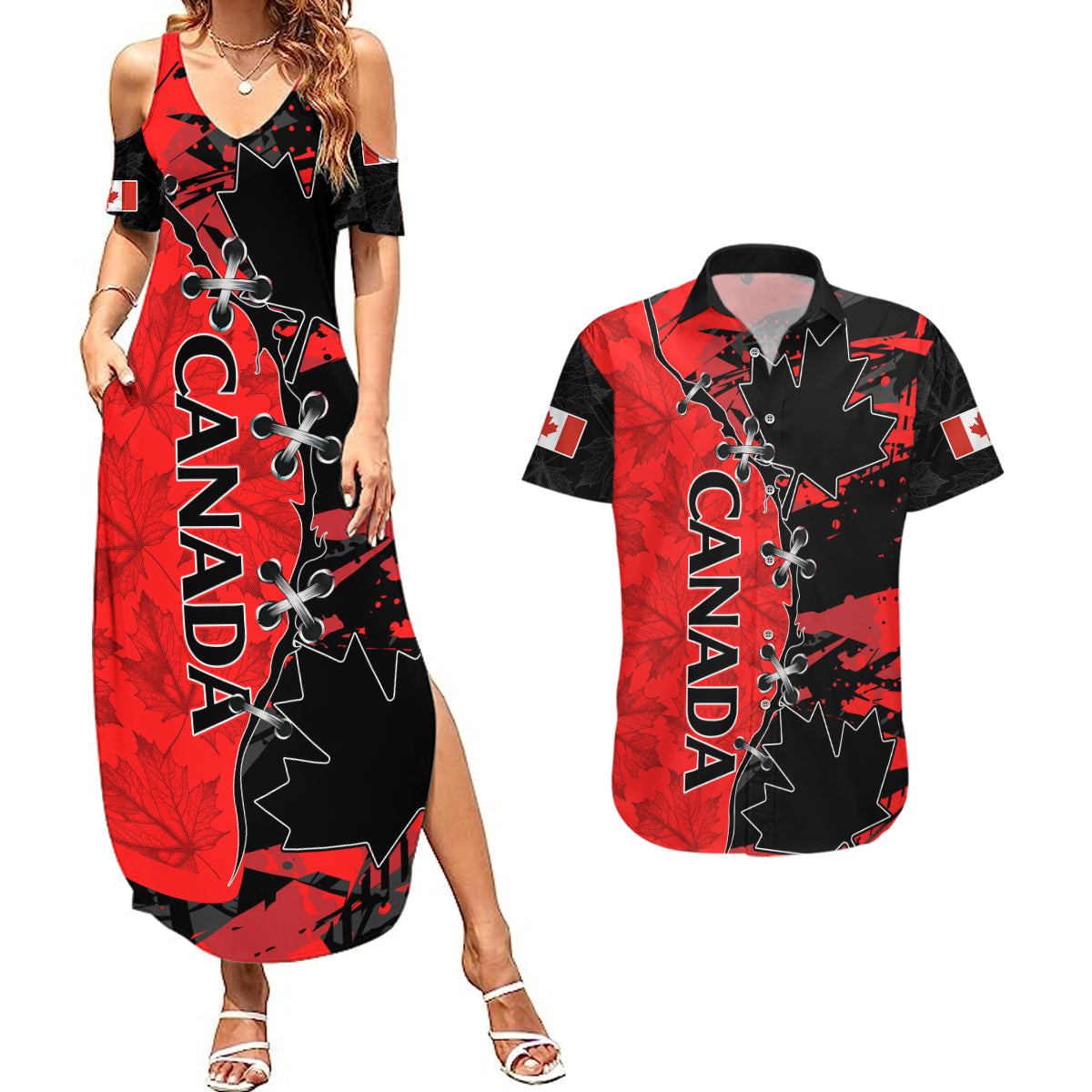 Canada Womens Soccer Couples Matching Summer Maxi Dress and Hawaiian Shirt Go Canucks Maple Leaf 2023 LT9 - Wonder Print Shop