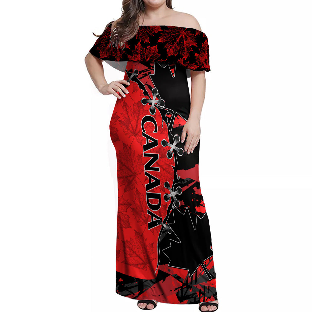 Canada Womens Soccer Off Shoulder Maxi Dress Go Canucks Maple Leaf 2023 - Wonder Print Shop