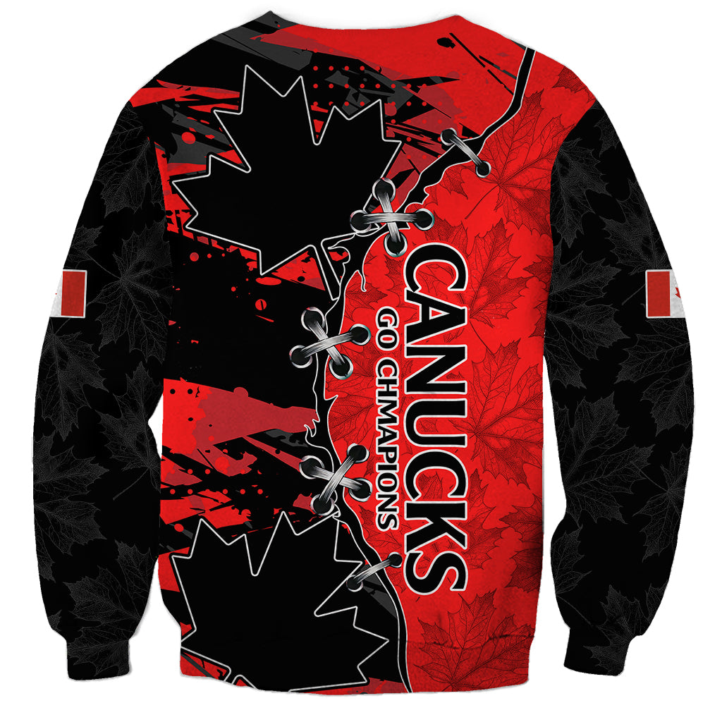Unisex soccer sweatshirt in red and black with maple leaf and CANUCKS print