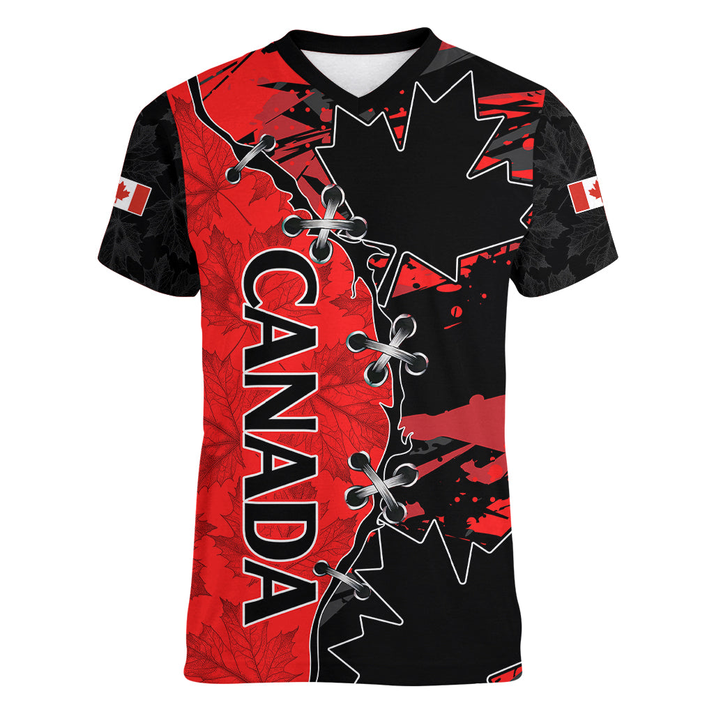 Canada Womens Soccer Women V Neck T Shirt Go Canucks Maple Leaf 2023 - Wonder Print Shop