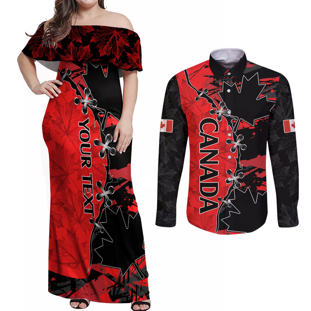 Custom Canada Womens Soccer Couples Matching Off Shoulder Maxi Dress and Long Sleeve Button Shirts Go Canucks Maple Leaf 2023 LT9 - Wonder Print Shop