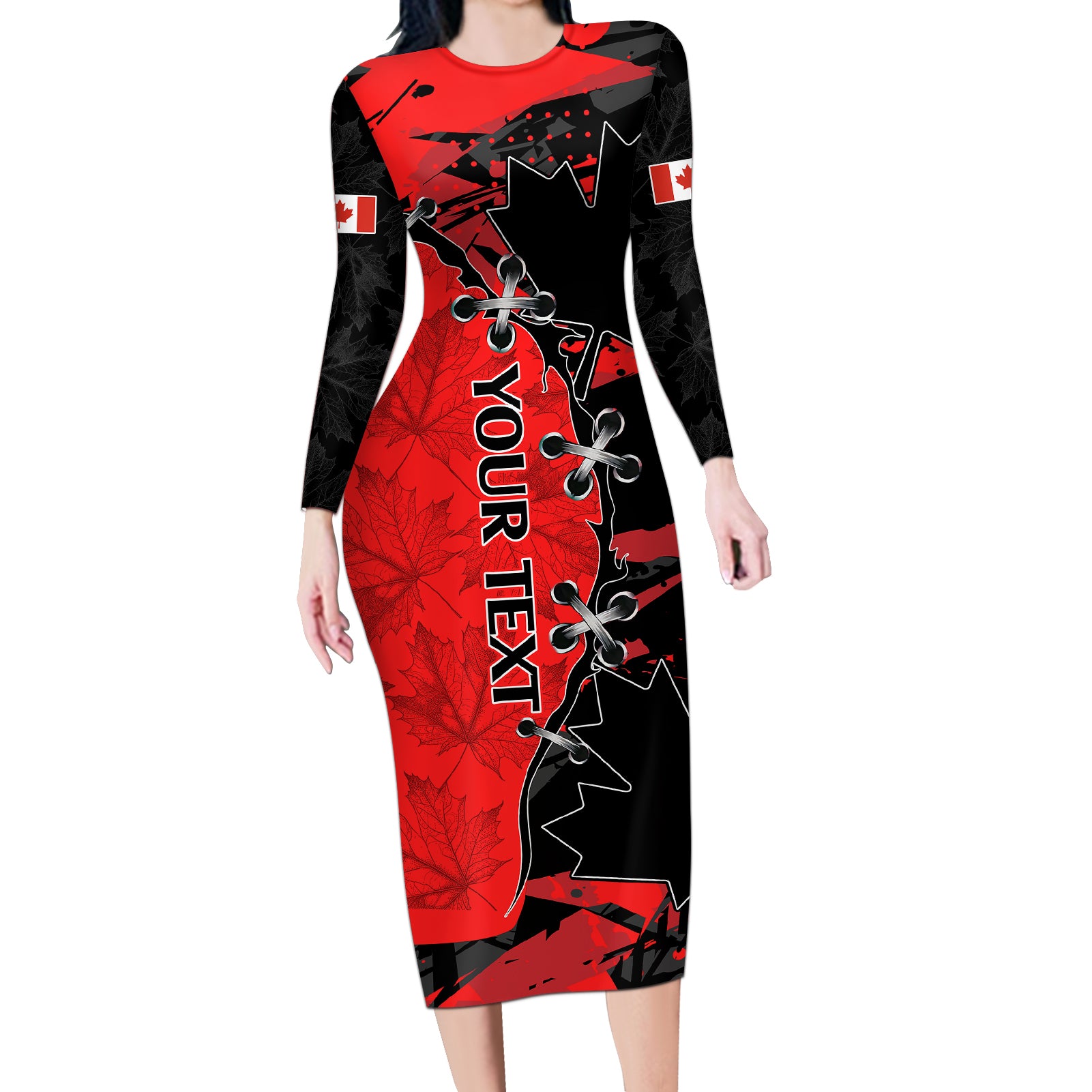 Custom Canada Womens Soccer Long Sleeve Bodycon Dress Go Canucks Maple Leaf 2023 - Wonder Print Shop