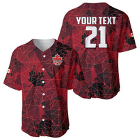 Ladies Canada soccer baseball jersey, maroon geometric front crest and back 'YOUR TEXT 21'