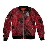 Red Canada soccer bomber jacket with zip front, geometric pattern, Canada crest