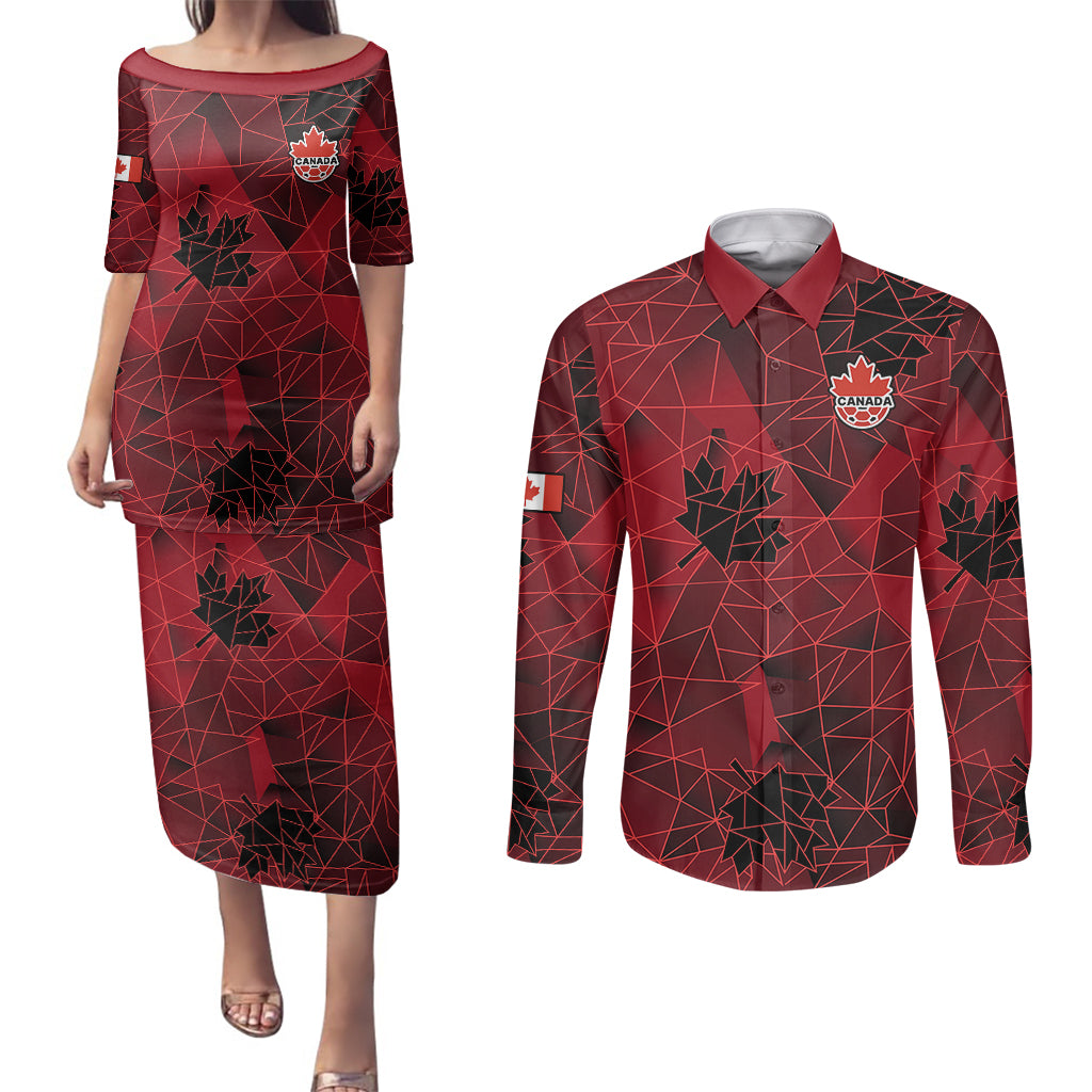 Custom Canada Soccer Couples Matching Puletasi Dress and Long Sleeve Button Shirts Ladies Replica 2023 National Team LT9 - Wonder Print Shop