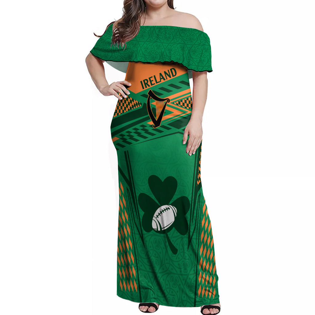 Ireland Rugby Off Shoulder Maxi Dress 2023 World Cup Shamrock Sporty Style - Wonder Print Shop