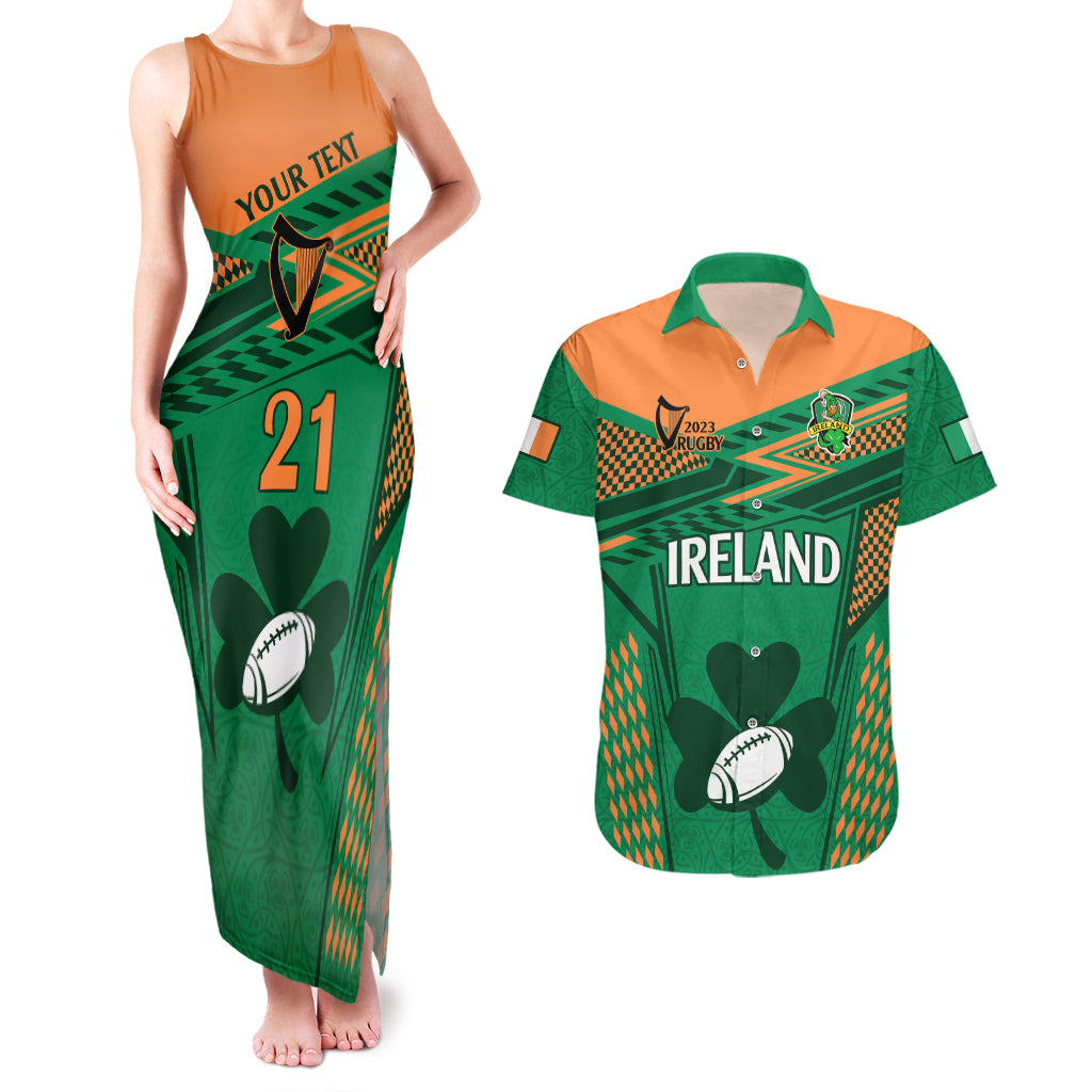 Custom Ireland Rugby Couples Matching Tank Maxi Dress and Hawaiian Shirt 2023 World Cup Shamrock Sporty Style LT9 - Wonder Print Shop