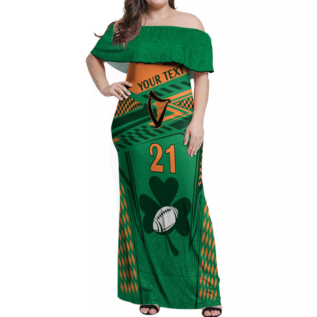 Custom Ireland Rugby Off Shoulder Maxi Dress 2023 World Cup Shamrock Sporty Style - Wonder Print Shop